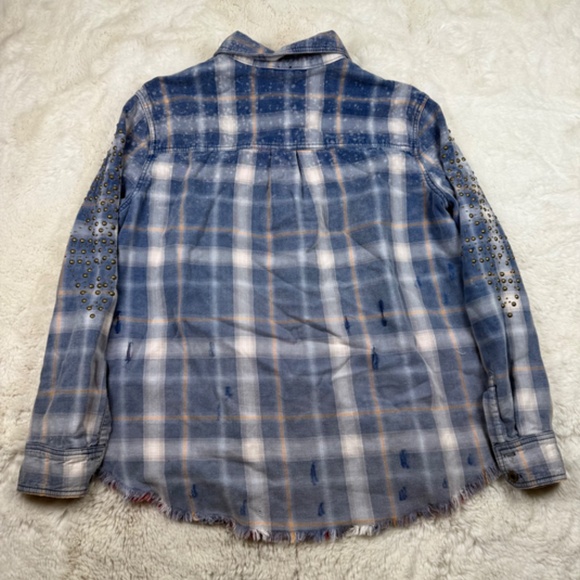 Free People Deconstructed Shirt Jacket Plaid Metal Stud Detailing Women's Small - Picture 8 of 8